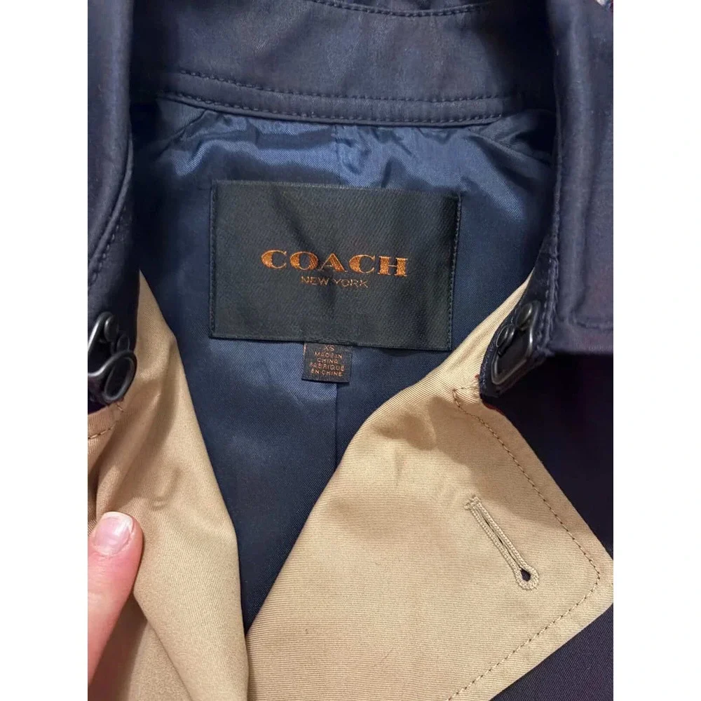 Coach Womens Colorblock Trench Coat Navy Burgundy Red Tan $450 Belted Jacket‎ XS